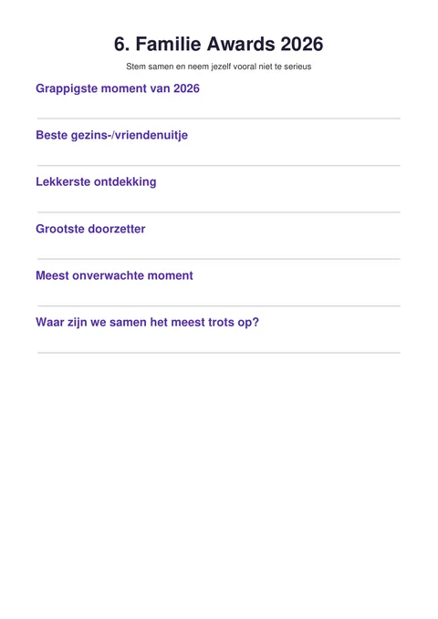 Preview van Familie Awards 2026 printable voor Oud en Nieuw